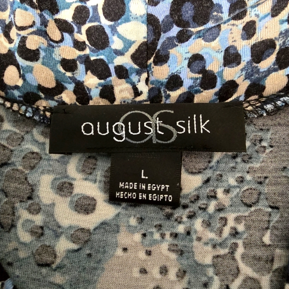 2/$30 August Silk Blue Leopard Print Sleeveless Cowl Neck Womens Blouse Size L - Picture 8 of 11